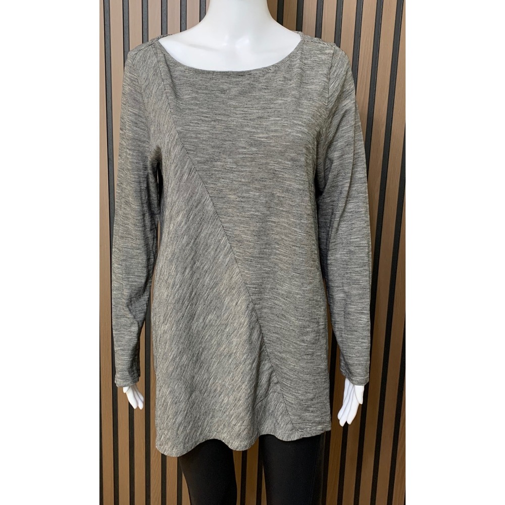 Pure Jill J Jill Gray Striped Asymmetrical Seam Cotton Tunic Top S Lagenlook